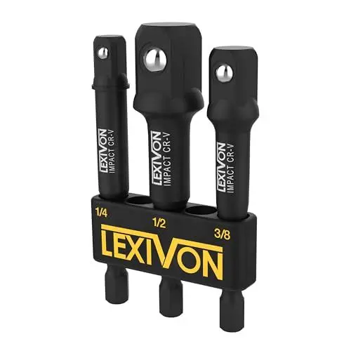 Produktbild: LEXIVON Stecknuss Adapter bit set (3 teiliges 7.5cm lang) 6.35 | 9.5 | 12.7mm für Drehmomentschlüssel, bohrer set, steckschlüssel bithalter, ratsche