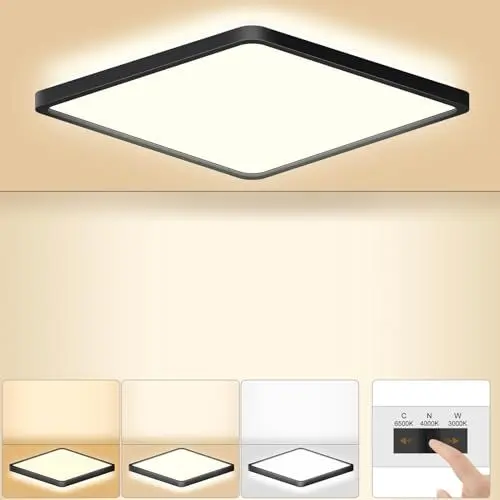 Produktbild: LEZOE LED Deckenleuchte 18W, 1800lm Deckenlampe 3000K/4000K/6500K, Warmweiß Neutralweiß Kaltweiß Flach Panel mit Hinterleuchtung für Wohnzimmer Schlafzimmer, Küche, Flur, Bad, Keller 22x22x2.5cm