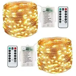 Produktbild: Lezonic (2 Pack 120 LED Lichterkette Batterie, 12m / 8 Modi, Lichterkette Kupferdraht Wasserdichte IP65 für Party weihnachtsdeko Hochzeit (Warmweiß)
