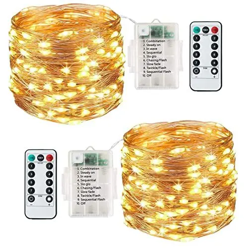 Produktbild: Lezonic (2 Pack 120 LED Lichterkette Batterie, 12m / 8 Modi, Lichterkette Kupferdraht Wasserdichte IP65 für Party weihnachtsdeko Hochzeit (Warmweiß)