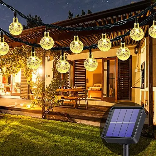 Produktbild: Lezonic Solar Lichterkette aussen, 50LED 23 ft 8 Modi Solar Kristallkugeln wasserdicht Außen/Innen Lichter Beleuchtung für Garten, Balkon, Bäume, Hochzeiten, Partys, Weihnachten (warmweiß)