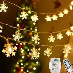 Produktbild: Lezonic Weihnachten Lichterkette Batterie Schneeflocke 7M 60LED Lichterketten mit Fernbedienung 8 Modi Wasserdicht Außen Innen Lichterketten für Zimmer Party Balkon DIY Deko Warmweiß