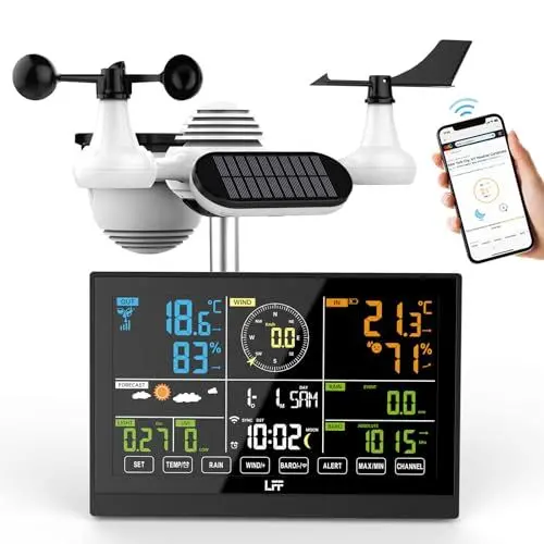 Produktbild: LFF Wetterstation Funk mit Außensensor, Funkwetterstation mit Regenmesser, UV-Index, Windgeschwindigkeit/Richtung, Wettervorhersage, Barometer, WLAN-Wetterstationen mit 4 Stufen Hintergrundbeleuchtung