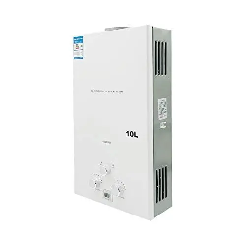 Produktbild: Lfhelper 10L 20KW Gasdurchlauferhitzer, LPG Warmwasserbereiter, 2.64 GPM Propangas Tankloser Kesselbrenner Sofort-Heißwasserbereiter mit Duschkopf-Kit für Kleine Häuser, Kabinen, Campingdusche weiß