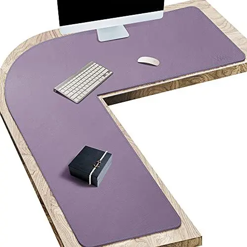 Produktbild: L-förmiger Schreibtischunterlagenschutz, groß, doppelseitig, Gaming-Mauspads, rutschfest, PU-Leder, Laptop-Schreibunterlage, wasserdicht, für Büro und Zuhause (110 x 110 x 40 cm, lila)