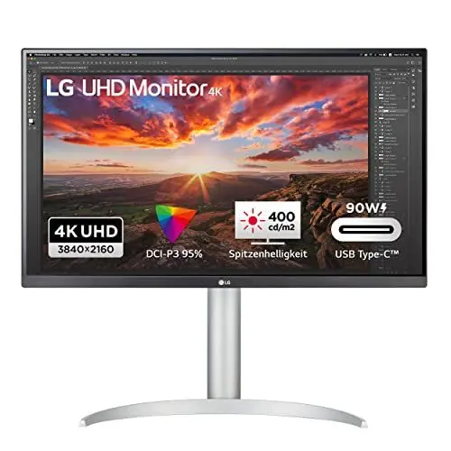 Produktbild: LG 4K UHD Monitor 27UP85NP-W.BEU 68,4 cm - 27 Zoll, IPS-Panel, AMD FreeSync, VESA DisplayHDR 400, schwarz weiß, 400 cd/m², Schwarz / Weiß