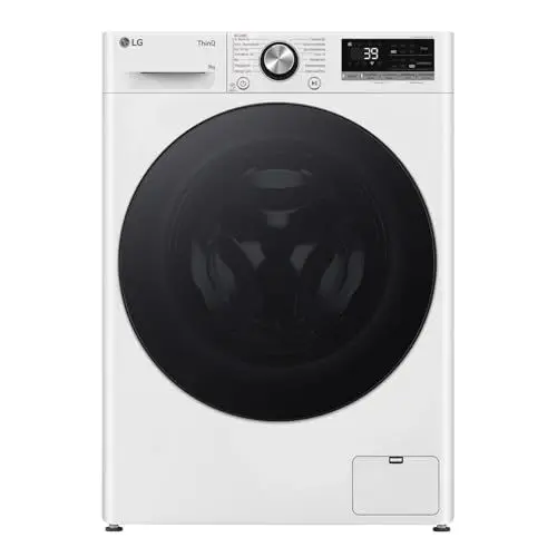 Produktbild: LG F2V7SLIM9, Klasse A, Waschmaschine Slim 9 kg, 60x47.5x85 cm, Wi-Fi, AI Direct Drive, Tiefenreinigung mit Dampf, TurboWash 360°, Außentür aus Gehärtetem Glas, Weiß mit Schwarzem Bullaugenring