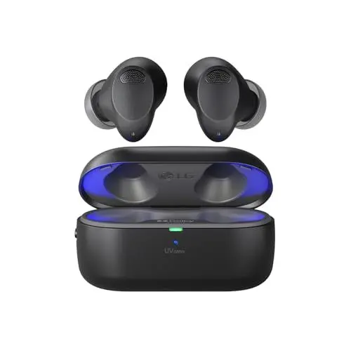 Produktbild: LG TONE Free T90S In-Ear Bluetooth Kopfhörer mit Dolby Atmos-Sound, MERIDIAN-Technologie, ANC (Active Noise Cancellation), UVnano & IPX4-Spritzwasserschutz - Schwarz