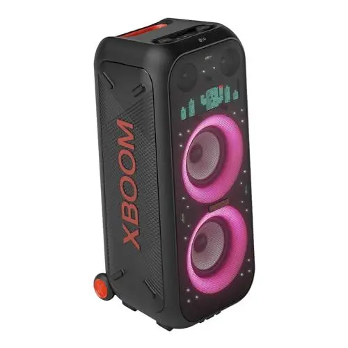Produktbild: LG, Tragbare Bluetooth Lautsprecher, Rollen Partybox, LED, wasserdichte, Lautsprecher Boxen Bluetooth, 1000 Watt, XBOOM, Bluetooth Box für Camping, Karaoke, Pool, 15 Stunden kabelloses Musik, XL9T