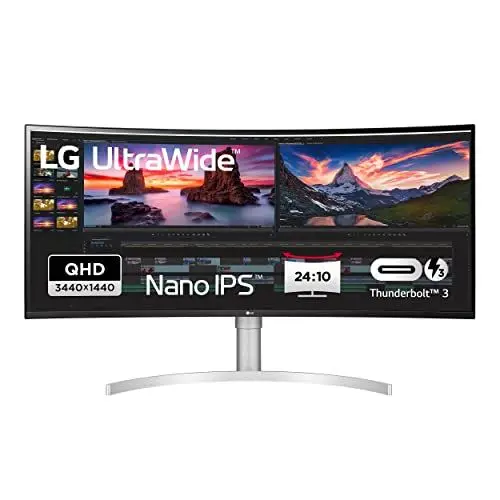 Produktbild: LG UltraWide Curved QHD+ Monitor 38WN95CP-W 95,29 cm - 38 Zoll, AH-IPS-Panel, AMD FreeSync, HDR10, Weiß/Silber
