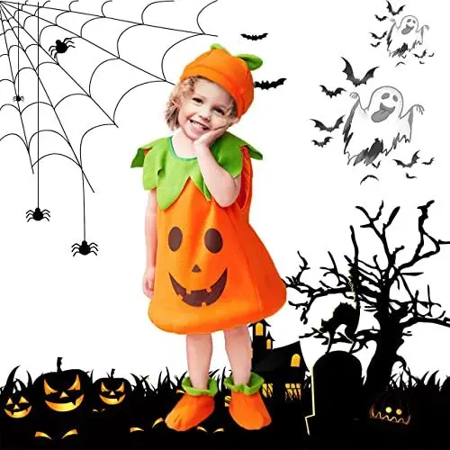 Produktbild: LGZIN Halloween Kürbis Kostüm, Halloween Kostüm Kinder, Kürbis-Kostüm Kinder für Halloween, Kürbis Faschingskostüme, Kürbis-Kleidung + Hut + Schuhe, für Pumpkin Halloween Cosplay Party Kleidung