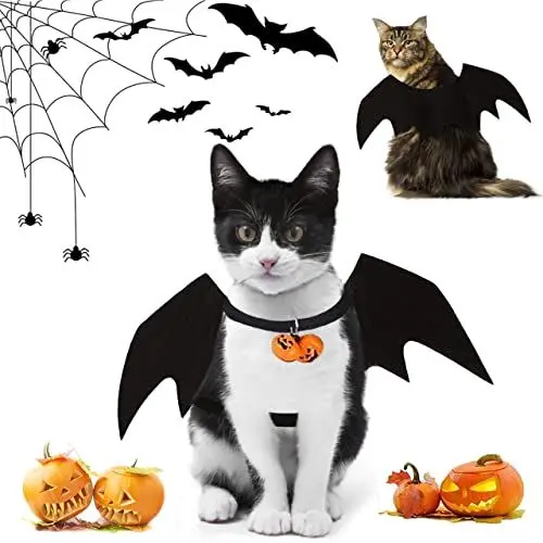 Produktbild: LGZIN Hund Fledermaus Kostüme, Fledermaus Katze, Halloween Hund kostüm, Haustier Fledermausflügel, mit 2 Pumpkin Bell, Halloween Haustier Kostüm, für Haustiere Hunde und Katzen, Halloween Partys