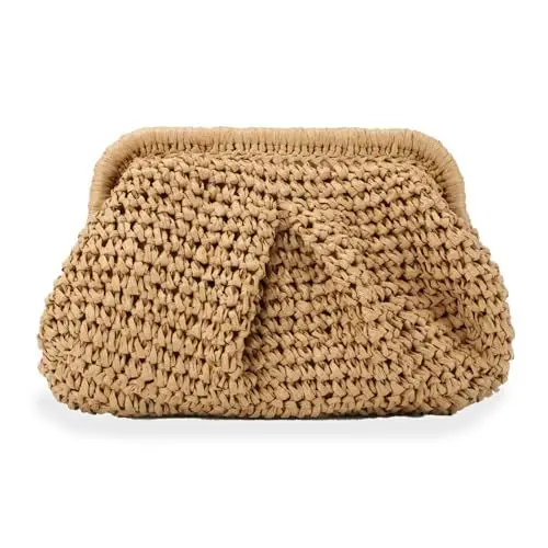Produktbild: LHHMZ Stroh Clutch Geldbörse für Damen Strohknödel Clutch Gewebter Strohsack Sommer Strandtasche Stroh Schulter Handtasche