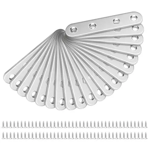 Produktbild: LHOEST 20 Stück Flachverbinder Lochplatte Edelstahl, Holzverbinder Metall 77x16x2mm, Flacheisen Gelocht Verbinder mit 80 Befestigungsschrauben für Verbindung Möbelreparatur