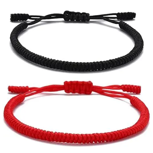 Produktbild: LHOEST 2 Stück Glücksarmband, Buddhistisches Armband Herren Frauen Mädchen mit Schlüsselanhänger, Freundschaftsarmbänder Geflochtene, Einstellbares Partnerarmbänder, Partner Armbänder Tibet Stil