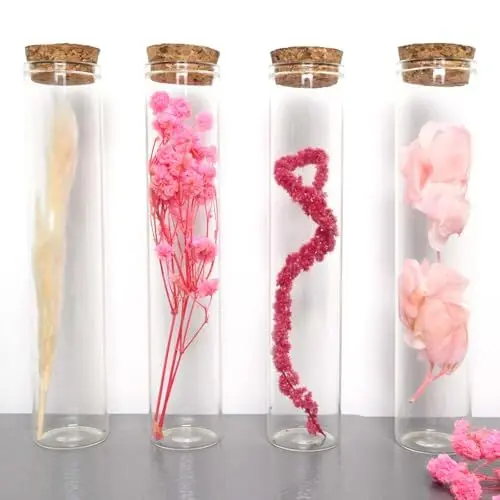 Produktbild: LHOEST 4 Stück Boho Deko Reagenzgläser für Blumen 4×15.5cm, Bunt Trockenblumen Deko Reagenzglas mit Korken, DIY Trockenblumen Klein Reagenzglas mit Korken Glas, für Tisch Fensterbank Deko