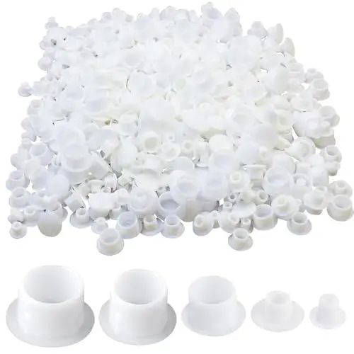 Produktbild: LHOEST 500 Stück Abdeckkappen für Bohrlöcher, Abdeckkappen für Schrauben aus Kunststoff, Schraubenabdeckung Weiss, Bohrloch Abdeckkappen (5mm/6mm/8mm/10mm/12mm) für Nagellöcher Bohrungen