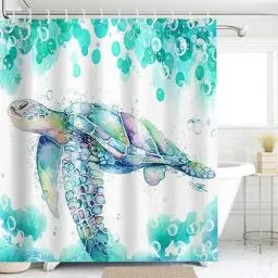 Produktbild: LHOEST Duschvorhang 180x180, Duschrollo für Badewanne MeeresschildkröTe Blauer Ozean, Shower Curtains Mit 12 Haken, Duschvorhang Anti Schimmel Waschbar Wasserdicht, Duschvorhänge Polyester Stoff