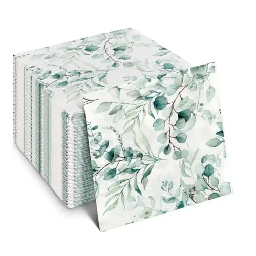 Produktbild: LHOEST Servietten Eukalyptus 80 Stück, Servietten Grün Salbeigrün für Hochzeit Sommer Sommerparty Taufe, Hochzeitsservietten für Baby Party Tisch Dekorationen, Papierservietten Einweg Napkins