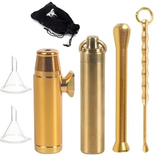 Produktbild: LHTHT Schnupftabak Dosierer,4 Stück Goldener Schnupftabak-Set,Dosier Fläschchen Mit Trichter,Samtbeutel.