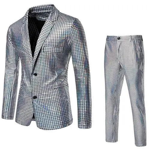 Produktbild: liaddkv Herrenanzug Slim 2-teiliger Anzug Business Hochzeit Party Jacke Mantel & Hose Hemd Herren (Silver, XXXL)