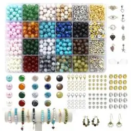 Produktbild: Liangding 1040 Stück Perlen zum Auffädeln, 8mm Perlen Armbänder Selber Machen, Synthetische Edelstein Perlen mit Anhänger Zubehör für DIY Schmuckherstellung Halsketten Ohrringe