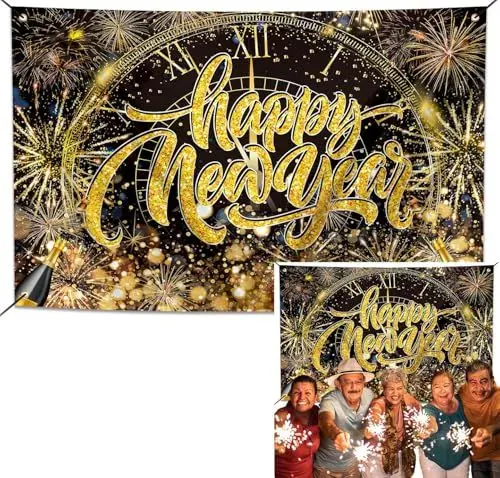 Produktbild: LIANNE 2,1 x 1,5 m Happy New Year Hintergrund 2025 Silvester Hintergrund Countdown Fotohintergrund 2025 Party Feuerwerk Champagner Banner Foto Requisiten