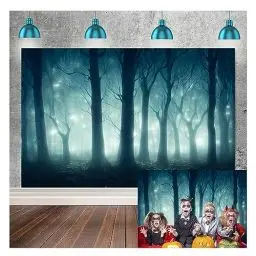 Produktbild: LIANNE 2,1 x 1,5 m Hintergrund Dunkler Wald gruselig Halloween Nebelig Hintergrund Sumpf Phantom Holz Magie Hexe Kind Party Foto Props Banner