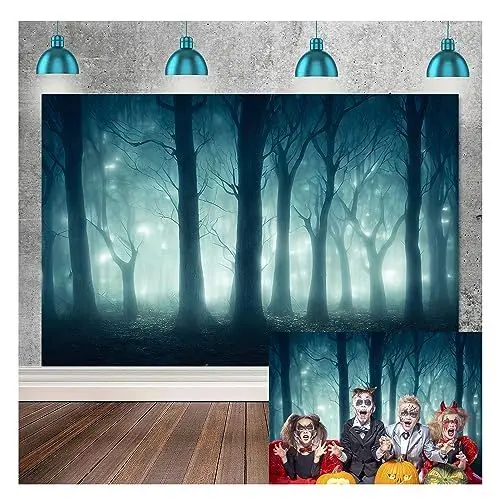 Produktbild: LIANNE 2,1 x 1,5 m Hintergrund Dunkler Wald gruselig Halloween Nebelig Hintergrund Sumpf Phantom Holz Magie Hexe Kind Party Foto Props Banner
