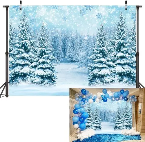 Produktbild: LIANNE Winterwald-Hintergrund, Weihnachtsbaum, schneebedeckter Kiefernwald, Landschaft, Hintergrund, schneebedecktes Wunderland, Weihnachten, Neujahr, Party, Banner, Foto-Requisiten, 2,1 x 1,5 m