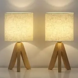 Produktbild: LIANTRAL Nachttischlampen 2er-Set, Moderne Kleine Tischlampe, Stativ Tischlampe mit Leinen Lampenschirm und Holzrahmen, E27 Tischleuchte Schreibtischlampe für Schlafzimmer, Wohnzimmer, Schlafsaal