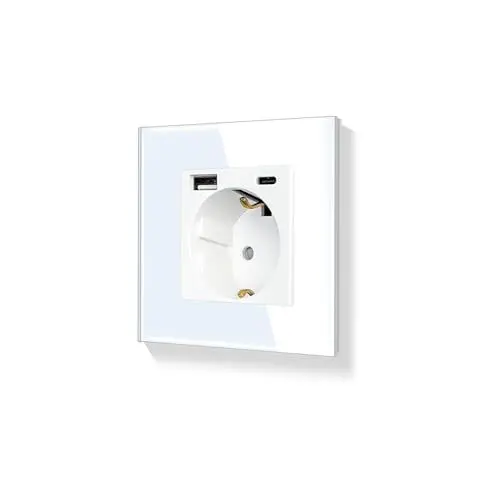 Produktbild: LIAONFOY 20W Wandsteckdose Typ c und USB Kombination 86mm 100-250V Kompatibel mit iPhone iPad Android Gerät Max Ladegeschwindigkeit 20W für Typ c 20W für USB Weiße (Neutrale erforderlich)