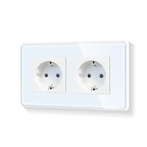Produktbild: LIAONFOY Runde Schuko Doppelt Steckdose Unterputz 2 Fach Wandsteckdose Weiße mit Glasrahmen 16Amp 110-250V 157mm