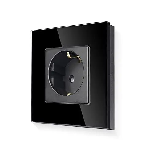 Produktbild: LIAONFOY Schuko Einzelsteckdose mit Kindersicherung Glasrahmen Unterputz Steckdose Schwarz Farbe Wandsteckdose 110-250V 86mm