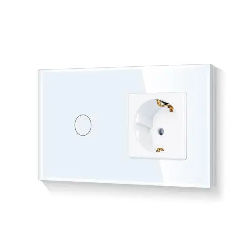 Produktbild: LIAONFOY Steckdose mit 1 Fach 1 Weg Normaler Touch Lichtschalter Weiße Farbe mit Glasrahmen 300 W/Fach 110-250V 157mm Länge Kein neutraler Draht erforderlich