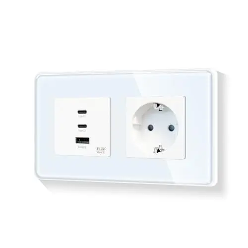 Produktbild: LIAONFOY Super Fast Charging Runde Wandsteckdose mit Einzelsteckdose 157mm 100-240V Kompatibel mit iPhone iPad Android Gerät Max Ladegeschwindigkeit 65W für Typc 20W für USB Weiß Neutrale erforderlich