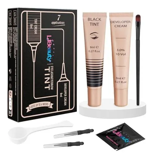 Produktbild: Libeauty Wimpernfarbe Set Lash Tint, natürliche schwarze Augenbrauenfarbe hält bis zu 4 Wochen, mit Färbecreme und Entwicklerflüssigkeit, einfach zu verwenden für Salons und Anfänger