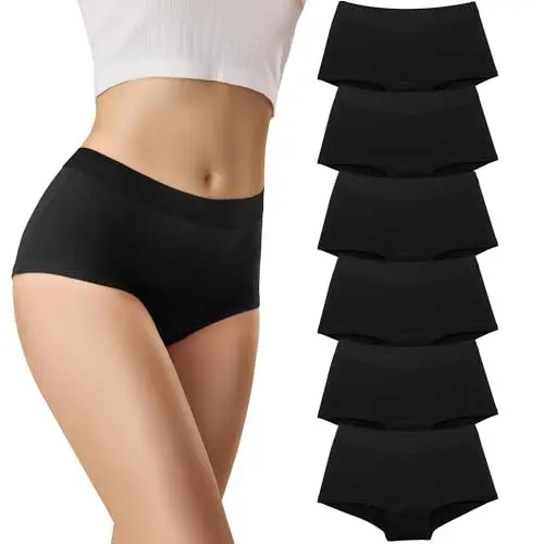 Produktbild: Libella Unterhosen Damen Baumwolle Panties Atmungsaktiv Mittlere Taille Hipster Slips Bequeme Unterwäsche für Frauen Baumwoll Schritt 6er Pack Schwarz M