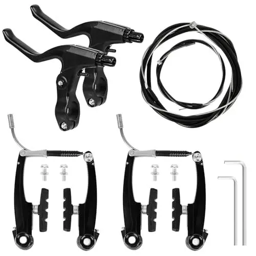 Produktbild: Libershine Komplettes Universal V-Brake Fahrrad Bremsen Set, Aluminium Fahrradbremsen mit innere und äußere Bremsseile und Bremshebel Kit für Mountainbikes und Rennräder (schwarz)