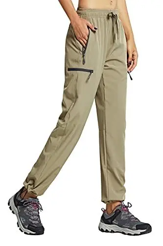 Produktbild: Libin Damen Wanderhose Wasserdicht Outdoorhose Leichte Schnell Trocknende Atmungsaktiv Trekkinghose Funktionshose Track Pants mit Reißverschlusstasche,Khaki, L