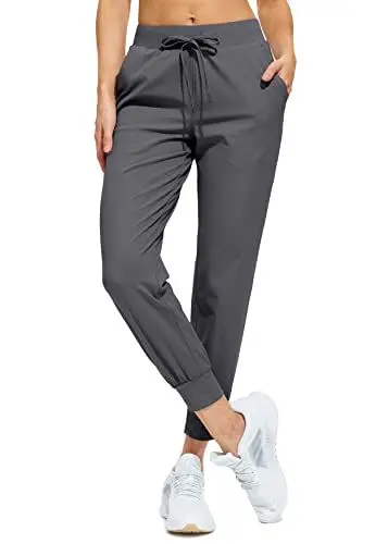 Produktbild: Libin Jogginghose Damen Sporthose Lang Trainingshose Leichte Freizeithose Yogahose Joggpants Stretch Sweathose Laufhose Stoffhose Elegant für Frauen mit Taschen Dunkelgrau L