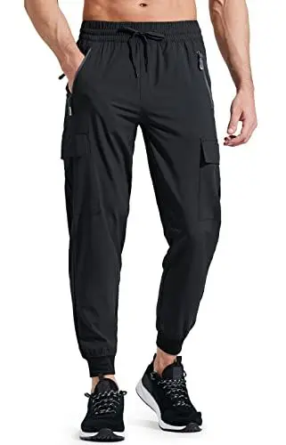 Produktbild: Libin Jogginghose Herren Leichte Schnelltrocknend Wanderhose Outdoorhose Trekkinghose Cargohose Trainingshose Sporthose Freizeithose Reisen mit Taschen, Schwarz L