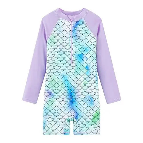 Produktbild: LIBREDGE Mädchen Langarm Rash Guard Einteilige Badeanzüge mit Kappe UV-Schutz 7-8Y