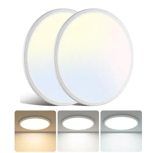 Produktbild: libtit 2 Stück 33cm Deckenlampe Led 24W, Hell Deckenleuchte Flach 2400LM, Runde Badezimmer Lampe(3000K 4500K 6000K), Modern Dünn Badlampe für Decke Schlafzimmer Wohnzimmer Bad Flur