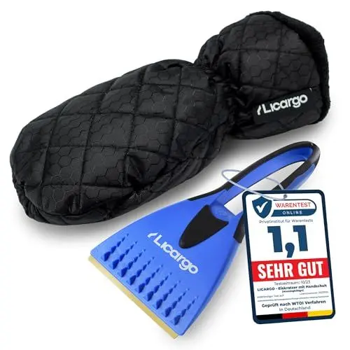 Produktbild: LICARGO Eiskratzer mit Handschuh - warmer & wasserfester Handschuh, Eiskratzer mit Messingklinge (Made in Germany) - Eiskratzer Auto mit Handschuh, Eiskratzer Auto Handschuh, Auto Eiskratzer Handschuh