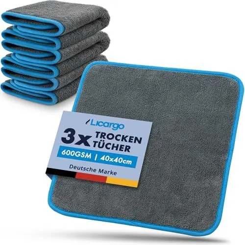 Produktbild: LICARGO Mikrofasertücher Auto 3 Stück 600 GSM 40x40 - saugstark & weich - Poliertuch Lackpflege Microfasertuch Autopflege, Mikrofasertuch & Auto Trockentuch - Mikrofaser Poliertücher