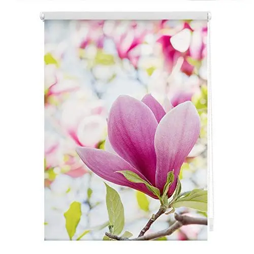 Produktbild: Lichtblick Klemmfix Verdunklungs-Rollo mit Motiv, ohne Bohren, Blickdicht, Seitenzugrollo, Made in Germany, Magnolie - Rosa 90 x 150 cm