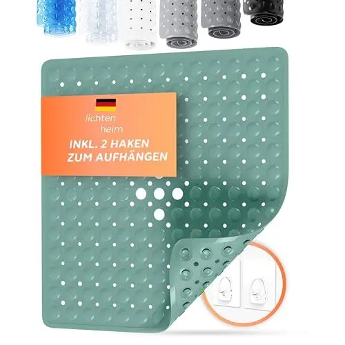 Produktbild: LICHTENHEIM Duschmatte rutschfest Sensitiv 53x53 cm - INKL 2 Haken - Badewannenmatte rutschfest - Antirutschmatte Badewanne BPA frei - Badematte schimmelresistent & waschbar (Grün)