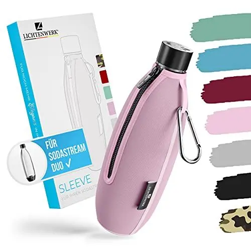 Produktbild: LICHTENWERK® Premium Schutzhülle kompatibel mit SodaStream Duo Glaskaraffe (EXTRA KÜHLEFFEKT) - Bruchschutz Neopren Hülle für Glasflasche - Ideales Zubehör für unterwegs (Duo Plastik, Rosa)