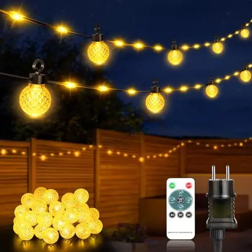 Produktbild: Lichterkette Außen, 100 LED 17M Dimmbare LED Lichterkette mit 8 Modi, Memory Funktion&Timmer Funktion, IP65 Lichterkette Außen Strom für Outdoor, Terrasse, Balkon, Hochzeit, Party, Garten, Warmweiß